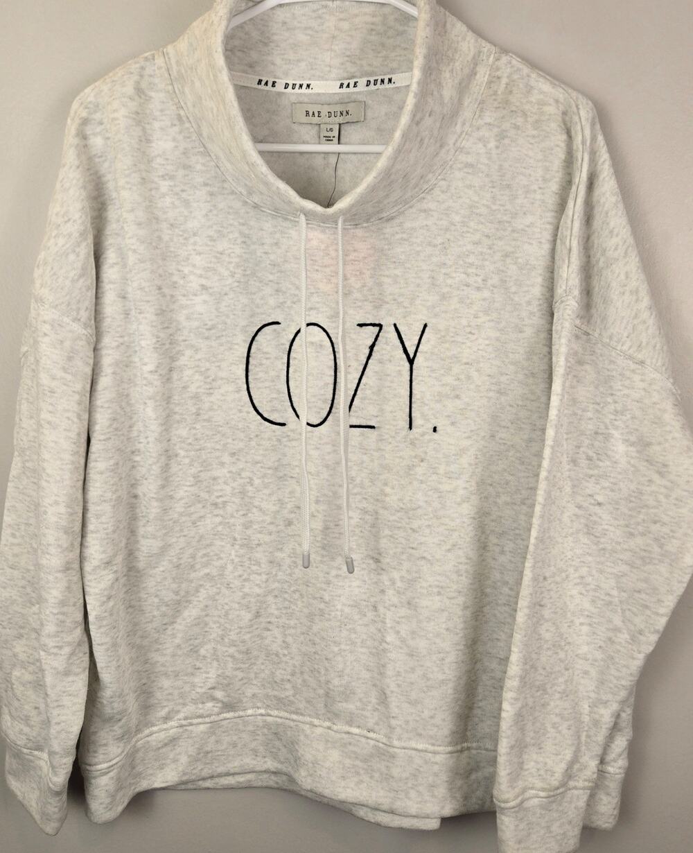 Rae Dunn COZY Cowl Pullover Sweatshirt Women's L/G Light Gray Heather Mock Neck